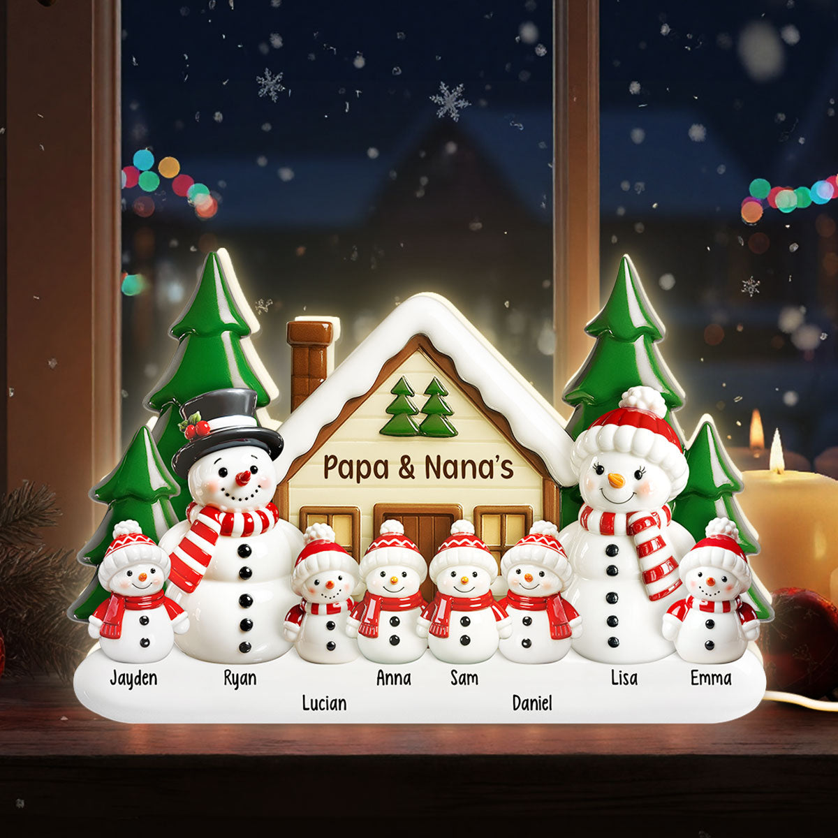 3D Effect Snowman at Grandparents' House - Personalized Light Box - Christmas Decor For Grandma, Grandpa, Family