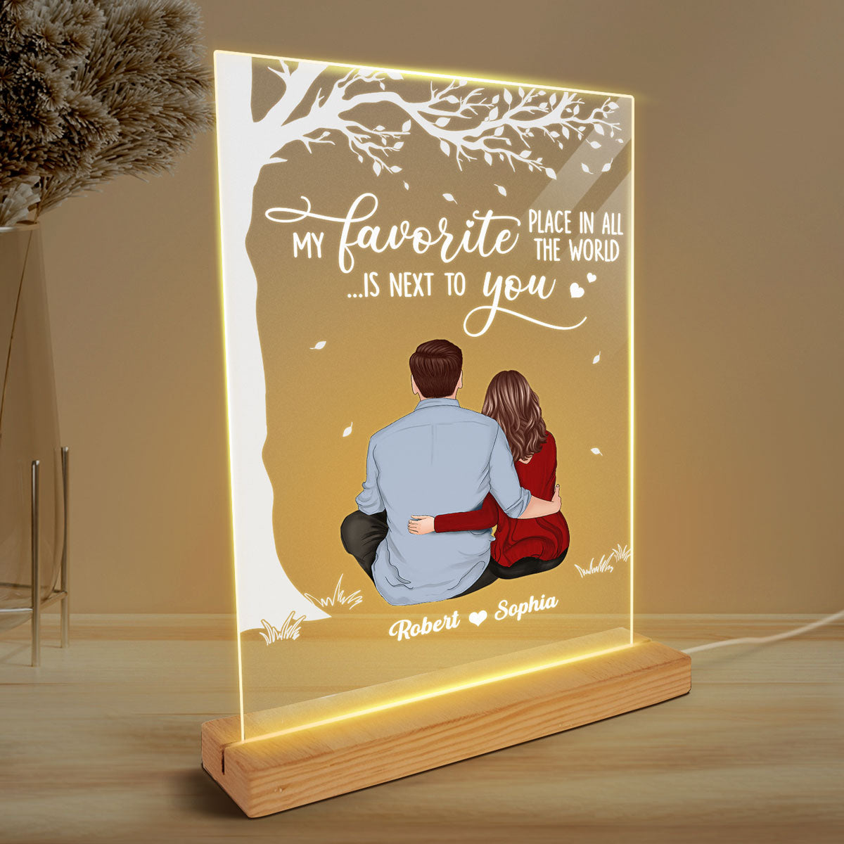 Favorite Place Couple Personalized Plaque LED Night Light, Acrylic LED Lamp, Valentine‘s Day Gift For Him, For Her