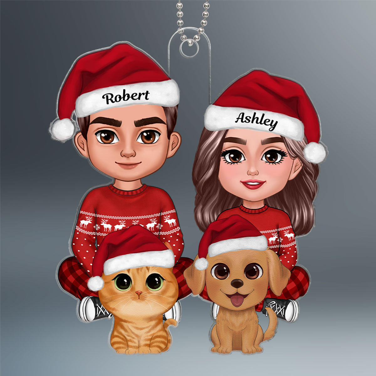 Couple Sitting Crossed Legs And Watercolor Cute Dogs Cats You Me And The Dogs Cats Christmas Gift Personalized Acrylic Ornament