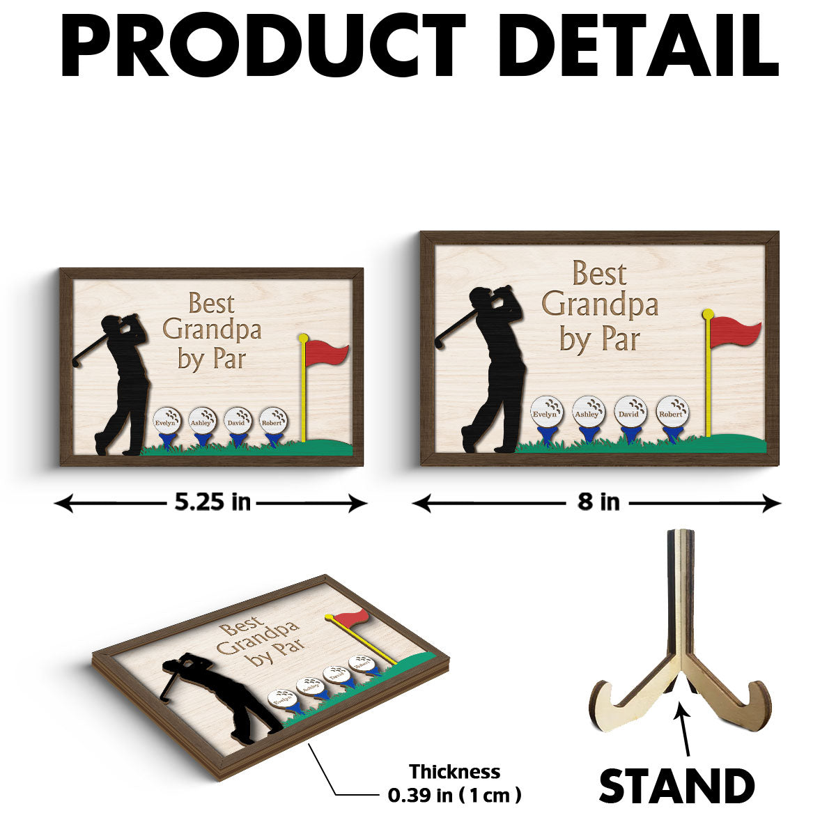 Best Dad Grandpa By Par Golf Gift for Husband Dad & Grandpa Personalized 2-Layer Wooden Plaque