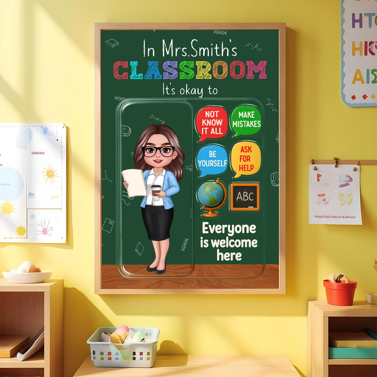 In Teacher Classroom 3D Effect Action Figure Personalized Poster, Back to School Gift for Teachers