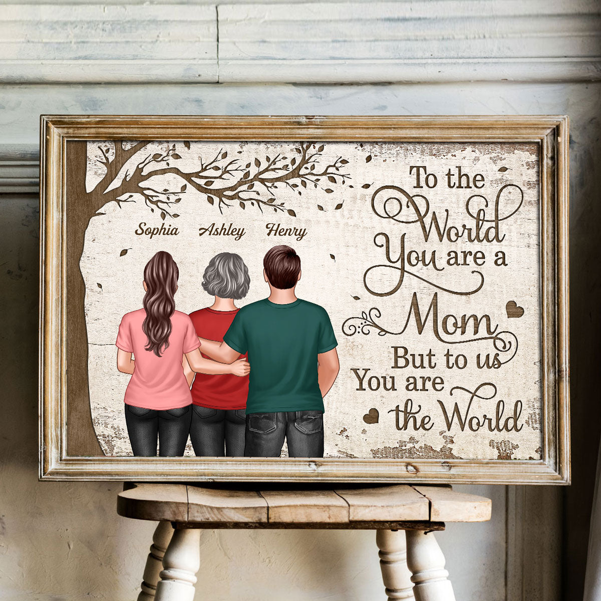 You Are The World Woman & Kids Under Tree Personalized Poster, Heartfelt Gift For Mom