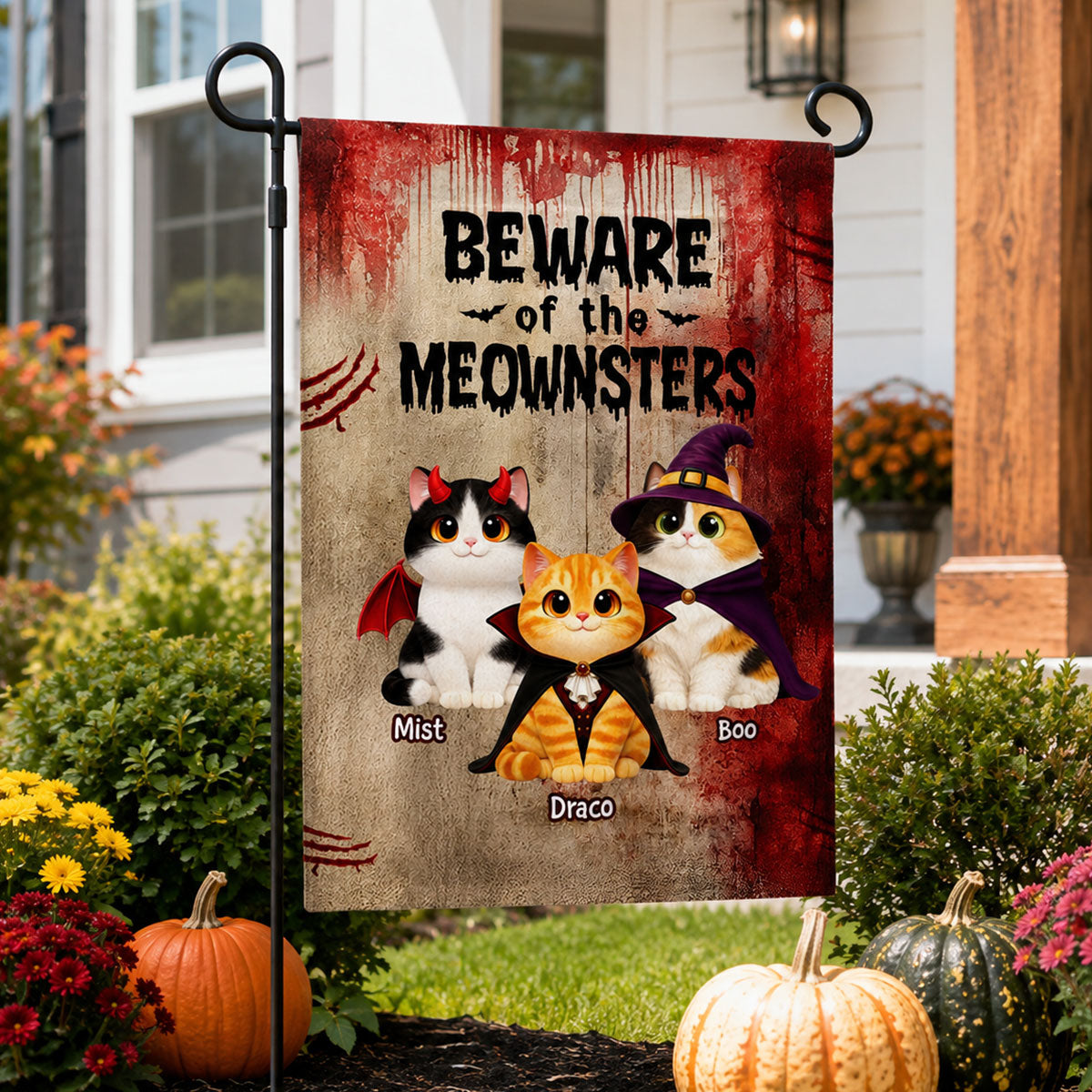 Halloween Horror Theme Beware Of Little Meownsters Cats - Personalized Garden Flag - Halloween Decor For Cat Lovers