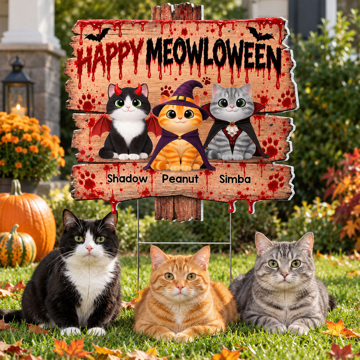 Happy Meowloween Spooky Cats - Personalized Yard Sign - Halloween Decor For Cat Lovers
