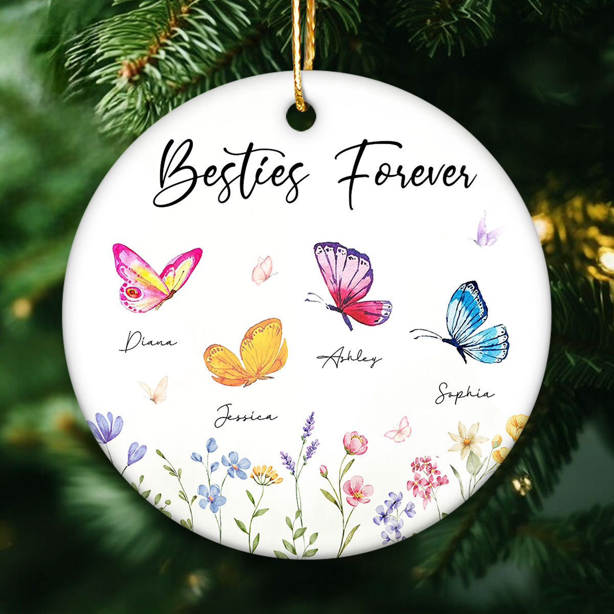 Besties Sisters Grandma Mom Beautiful Butterflies Personalized Circle Ceramic Ornament