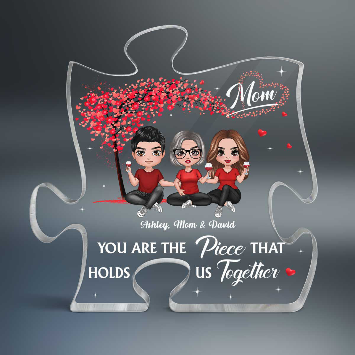 Mom The Piece Holds Us Together Red Tree Personalized Acrylic Puzzle Plaque Mother‘s Day Gift For Mom