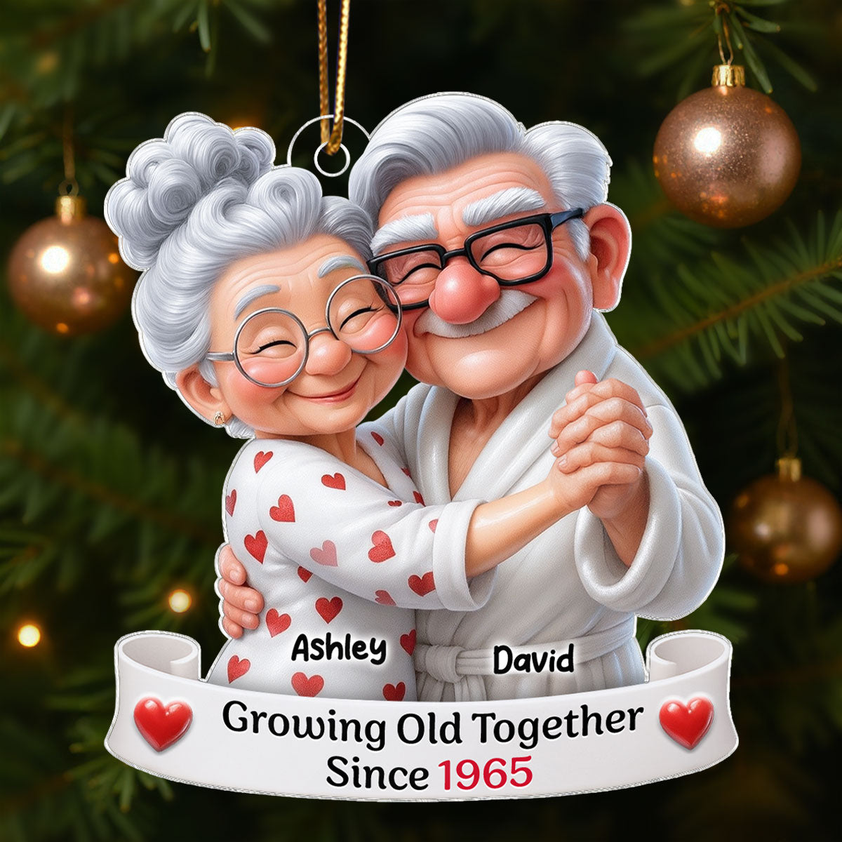 Personalized Old Couple Dancing Acrylic Ornament, Growing Old Together, Christmas Gift For Couple, For Her, For Him, For Wife, For Husband, For Grandparents