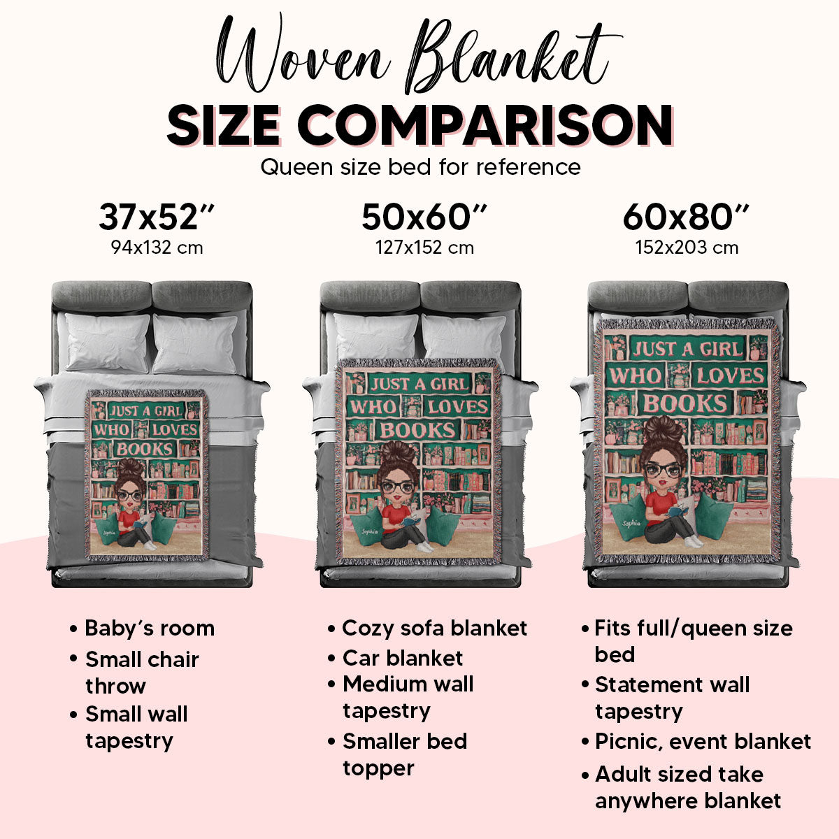 Just A Girl Who Loves Books Reading Blanket For Book Lovers Personalized Tapestry Woven Blanket