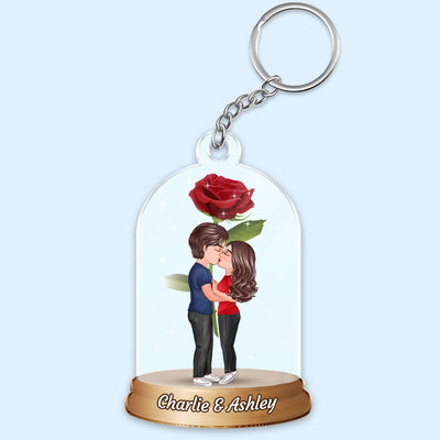 Couple Kissing In Rose Jar Anniversary Gift Personalized Acrylic Keychain