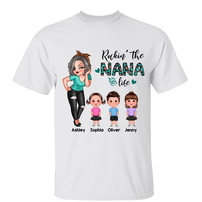 Rockin‘ The Grandma Life Doll Turquoise Rose Gold Leopard Pattern Personalized Shirt