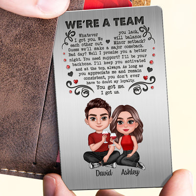 We‘re A Team Couple Sitting Together Personalized Metal Wallet Card