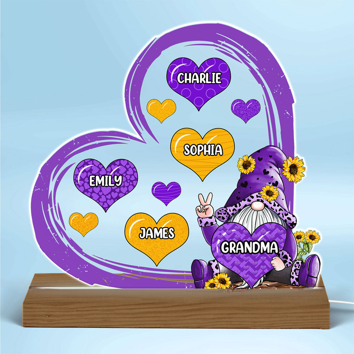 Grandma Mom Purple Gnome Butterflies Personalized Acrylic Custom Shape LED Night Light