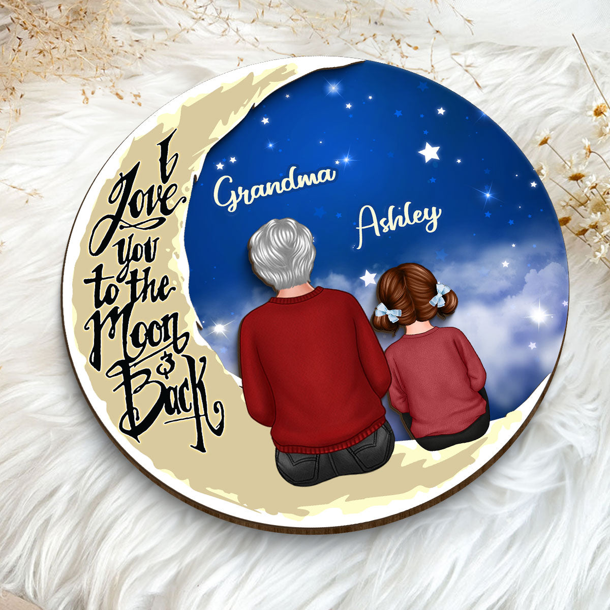 Grandma Grandkids On Moon Personalized 2-Layer Plaque