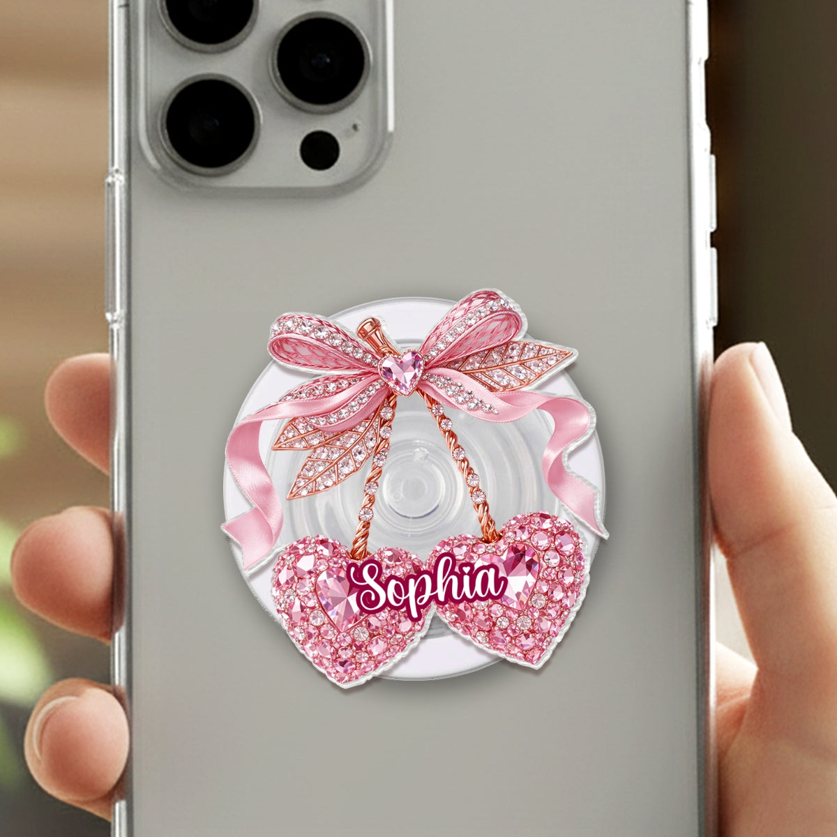Valentine Cherry 3D Shiny Effect - Personalized Acrylic Magnetic Phone Grip