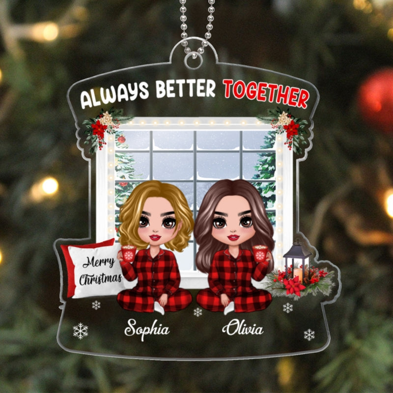 Pajamas Doll Besties Sitting By Christmas Window Personalized Acrylic Ornament
