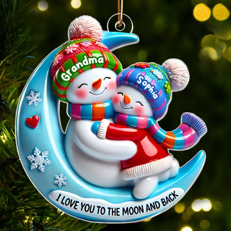 3D Effect Blue Moon Grandma Hugging Grandkid On The Moon Personalized Acrylic Ornament, Christmas Gift For Granddaughter, Grandson