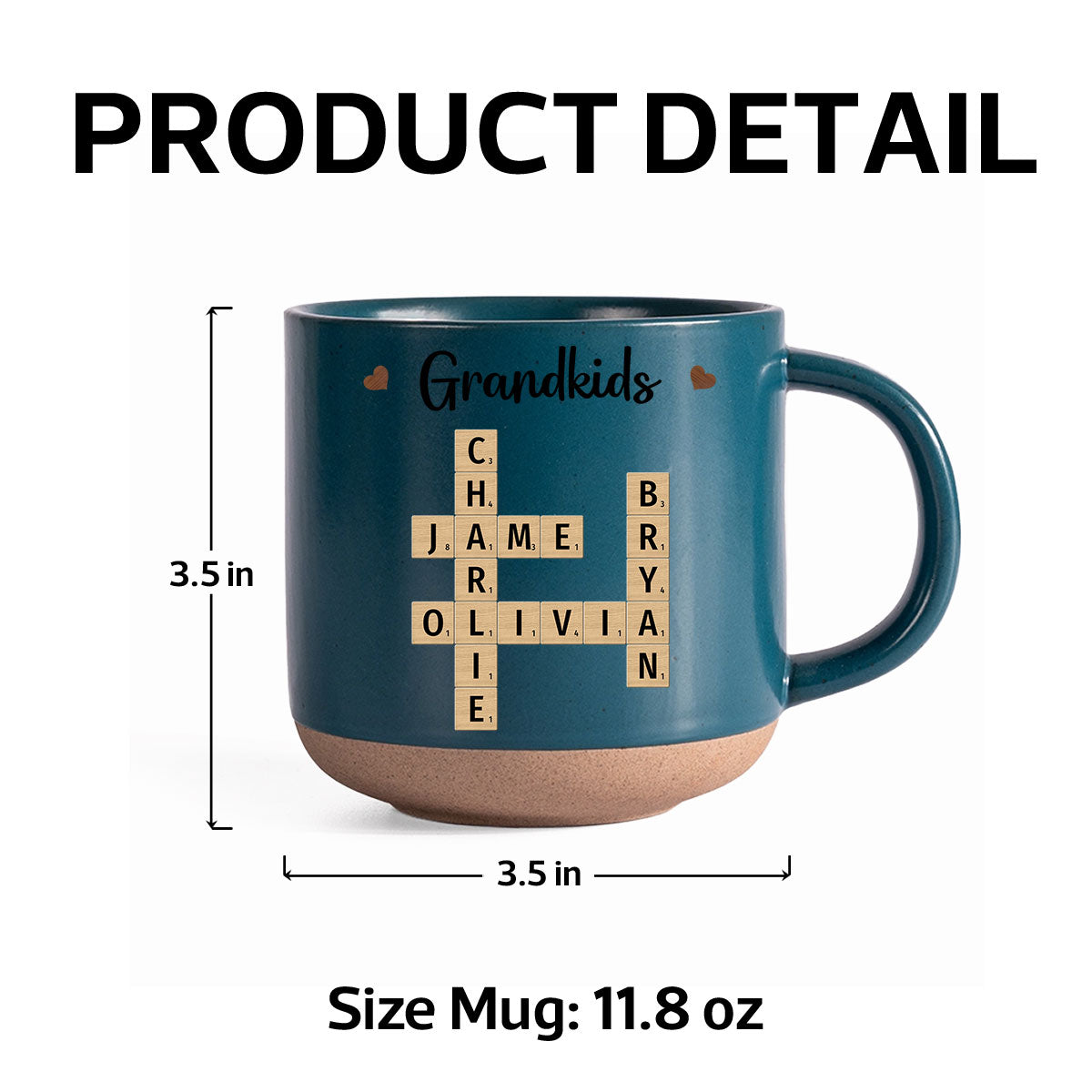 Grandkids Crossword Puzzle Art Personalized Pottery Mug, Christmas Gift For Grandma, Gift For Mom