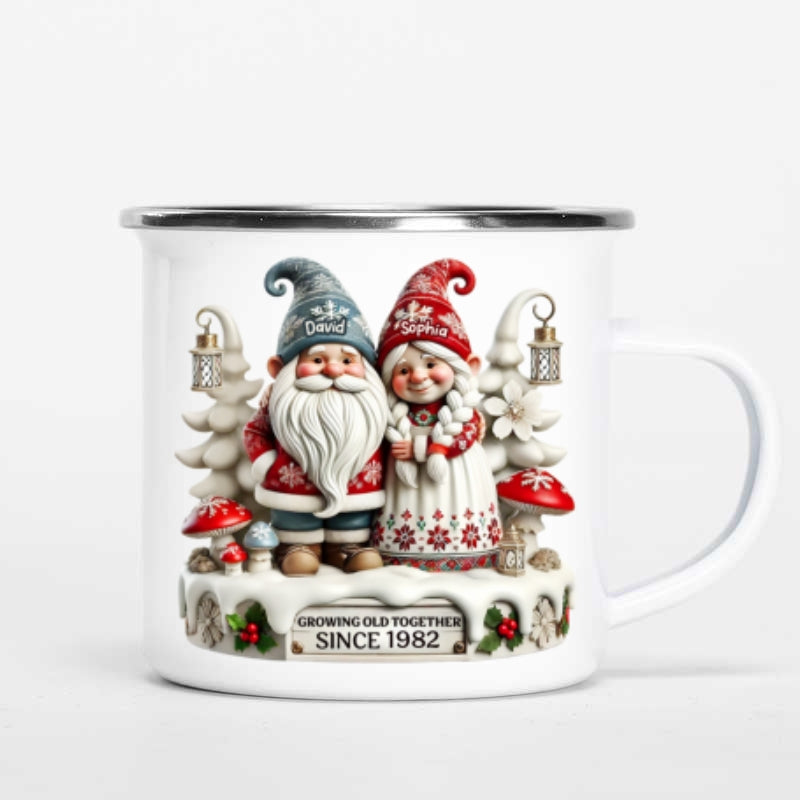 3D Effect Gnome Couple Together Christmas Personalized Campfire Mug, Heartfelt Gift For Couple, For Him, For Her, Husband, Wife