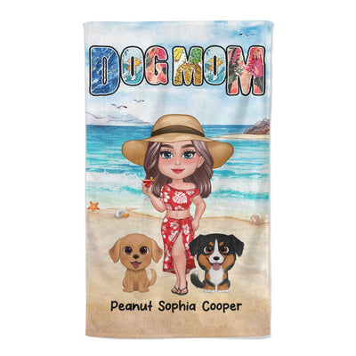 Dog Mom Summer Pattern Doll Girl New Face Watercolor Cute Dogs Personalized Beach Towel