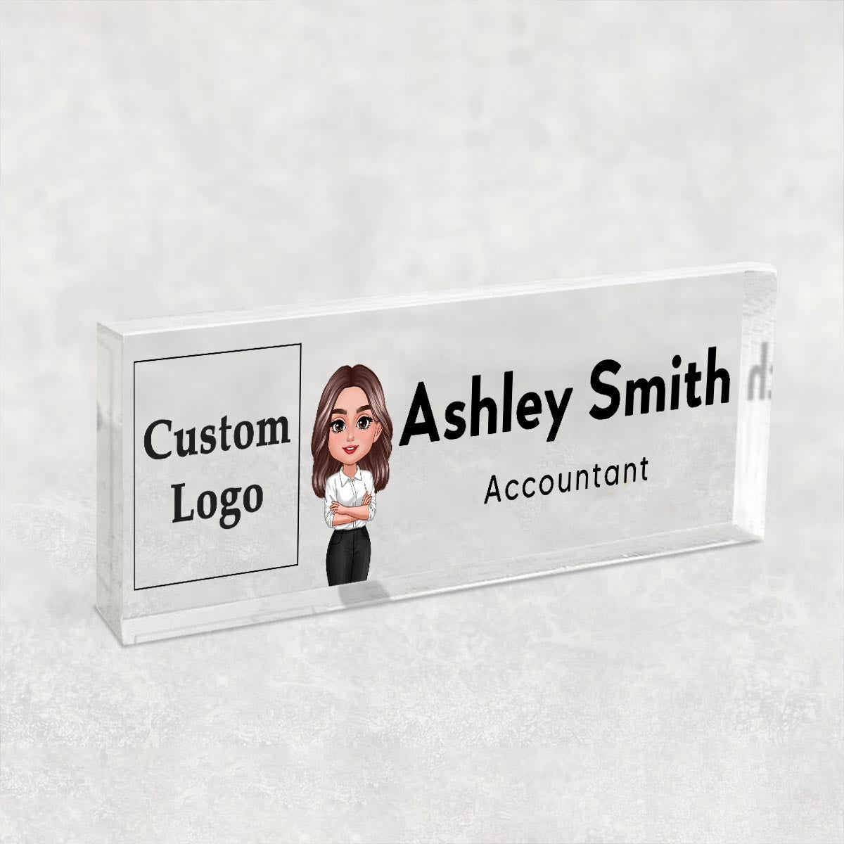Office Woman Man Upload Your Logo Personalized Acrylic Desk Name Plate, Office Decor, Gift For Colleagues, Boss