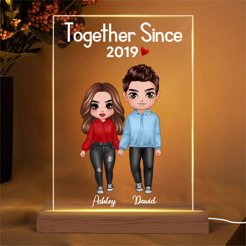 Doll Couple Standing  Anniversary Gift For Him Gift For Her Personalized Rectangle Acrylic Plaque LED Lamp Night Light