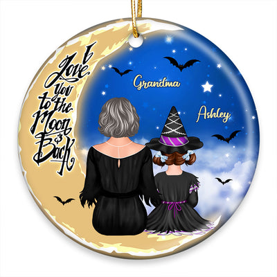 Grandma Grandkids On Moon Back View Halloween Personalized Circle Ornament