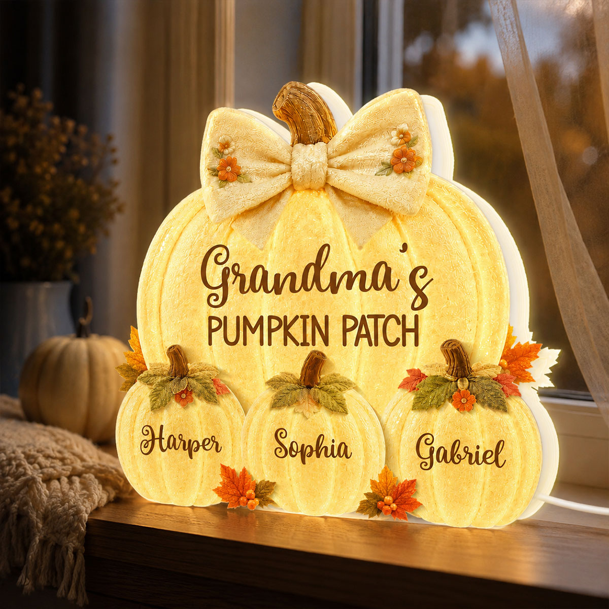 Grandma's Pumpkin Patch Glowing 2D Flat Printed - Personalized Light Box - Fall Season Decor For Grandma