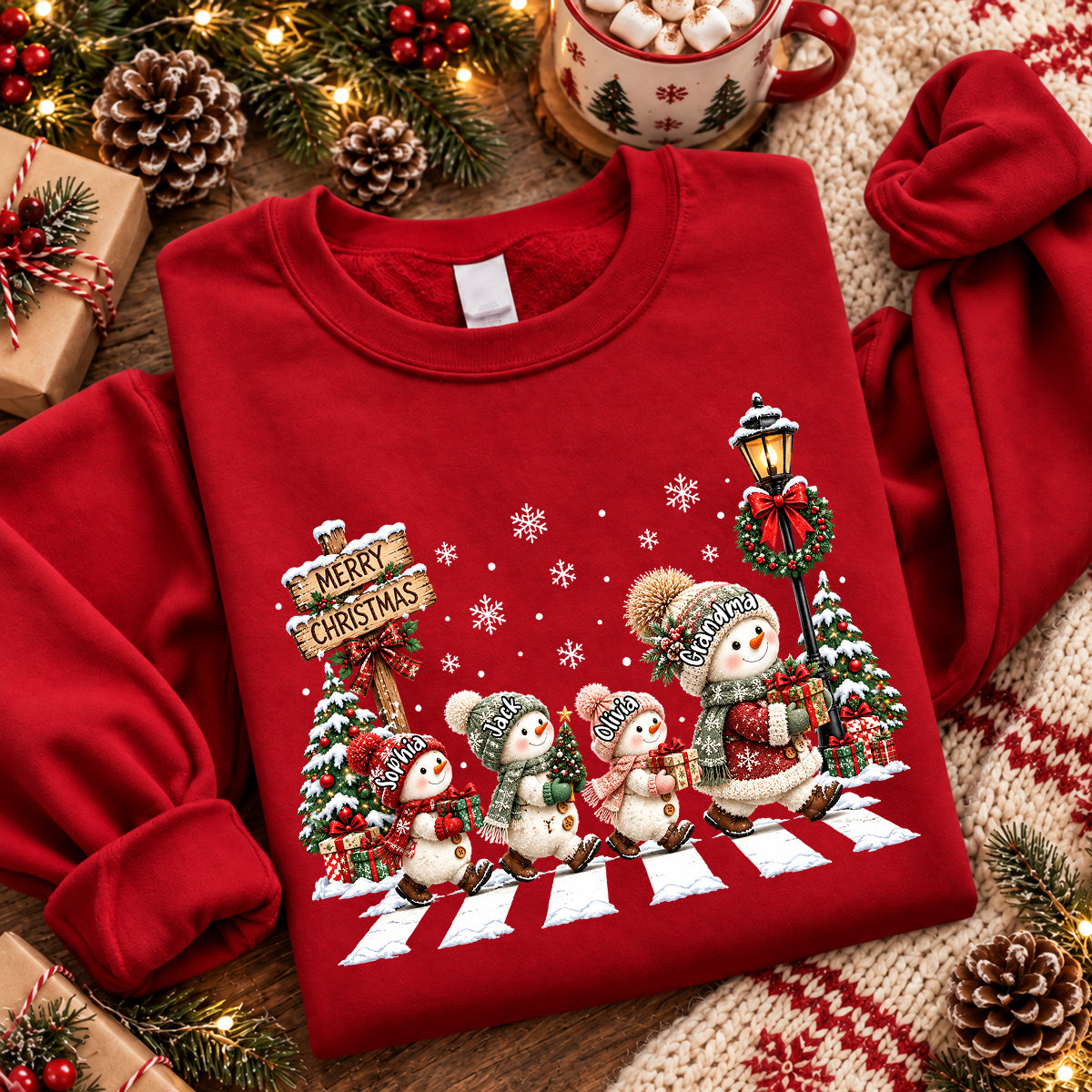 Merry Christmas Snowman Grandma Grandkids Walking - Personalized Shirt ...