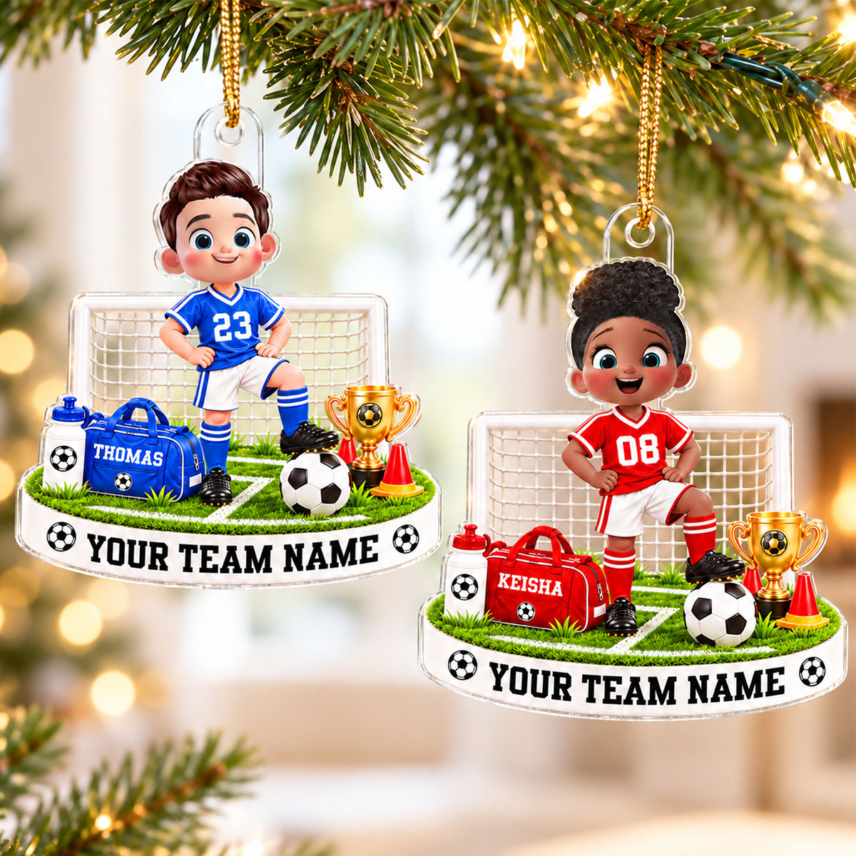 Soccer Kid Boy Girl Custom Name And Team Name - Personalized Acrylic Ornament - Christmas Gift For Soccer Players, Grandson, Son, Granddaughter, Daughter