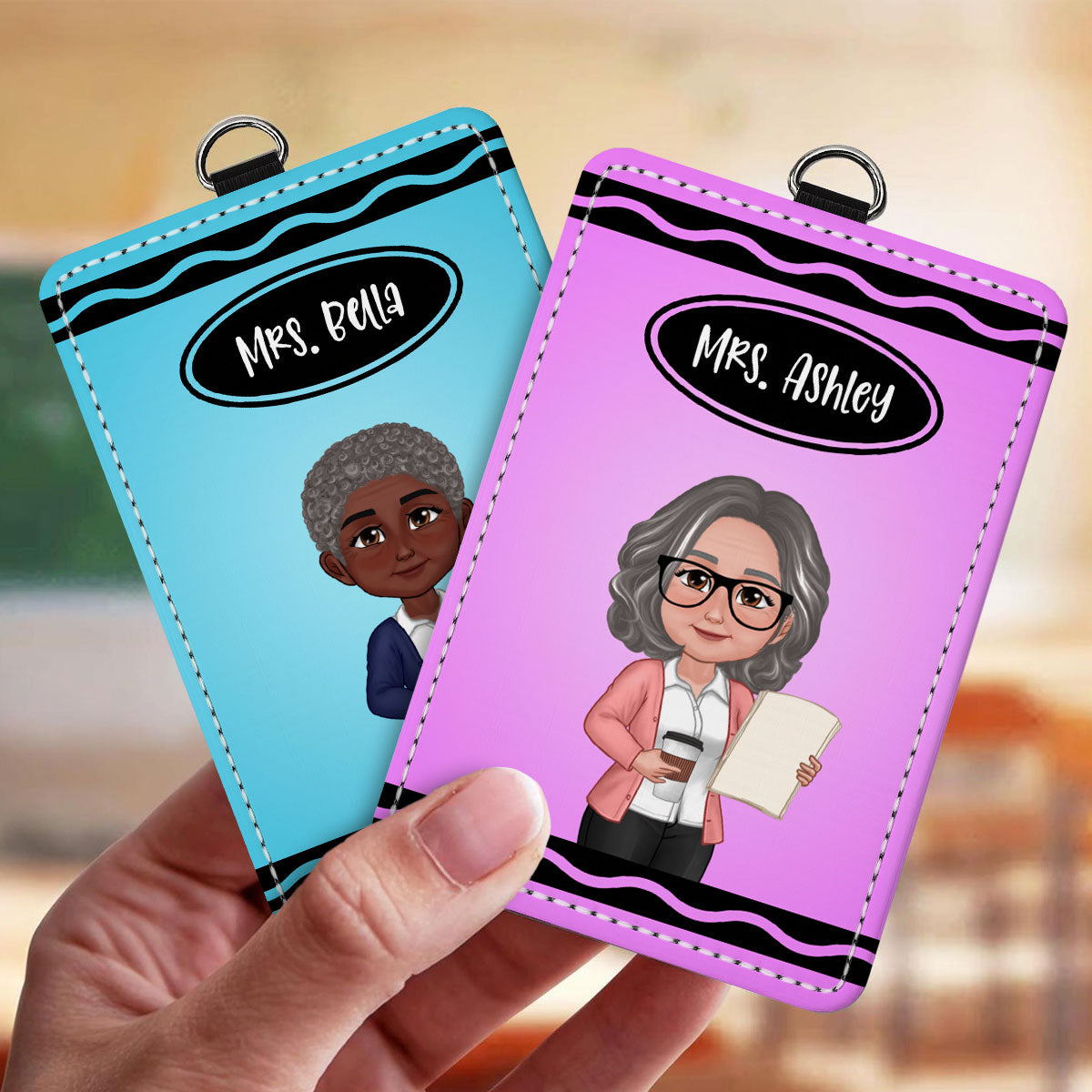 Crayon Themed Teacher Name Personalized ID Badge Holder, Back To School Gift