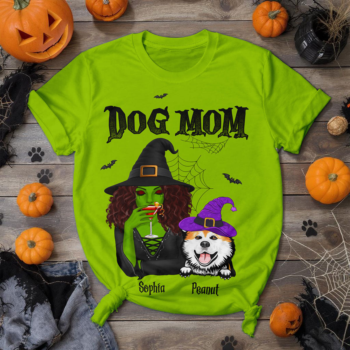 Halloween Green Witch Dog Mom Personalized 3D Shirt