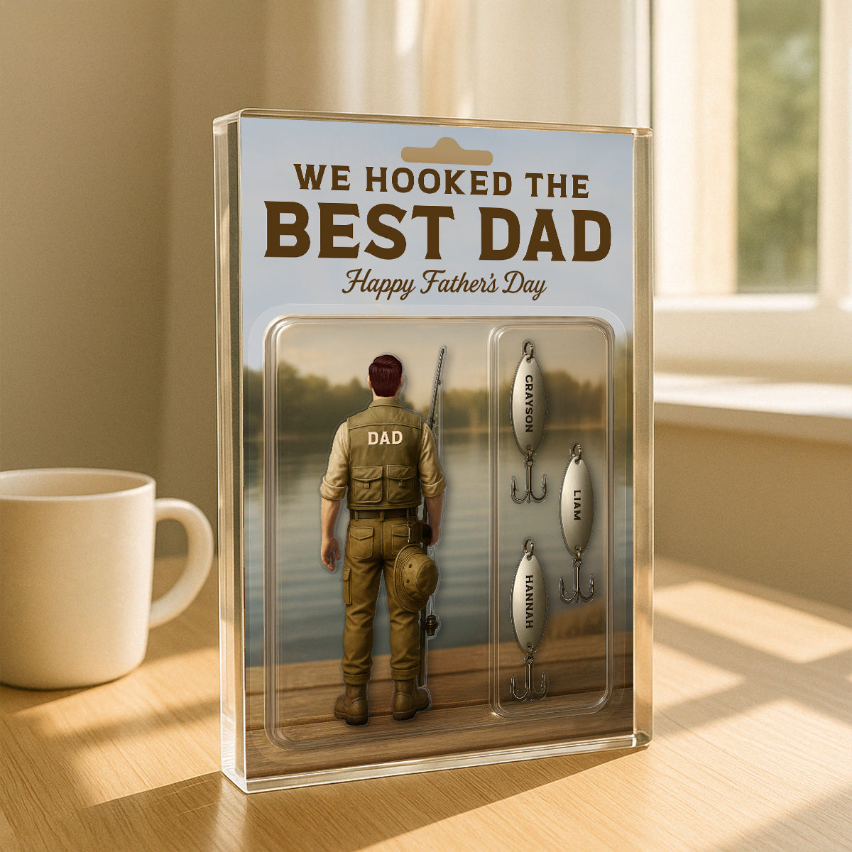 We Hooked The Best Dad Fishing With Kids' Names Custom Figure - Personalized Acrylic Block Plaque - Gift For Husband Dad Grandpa