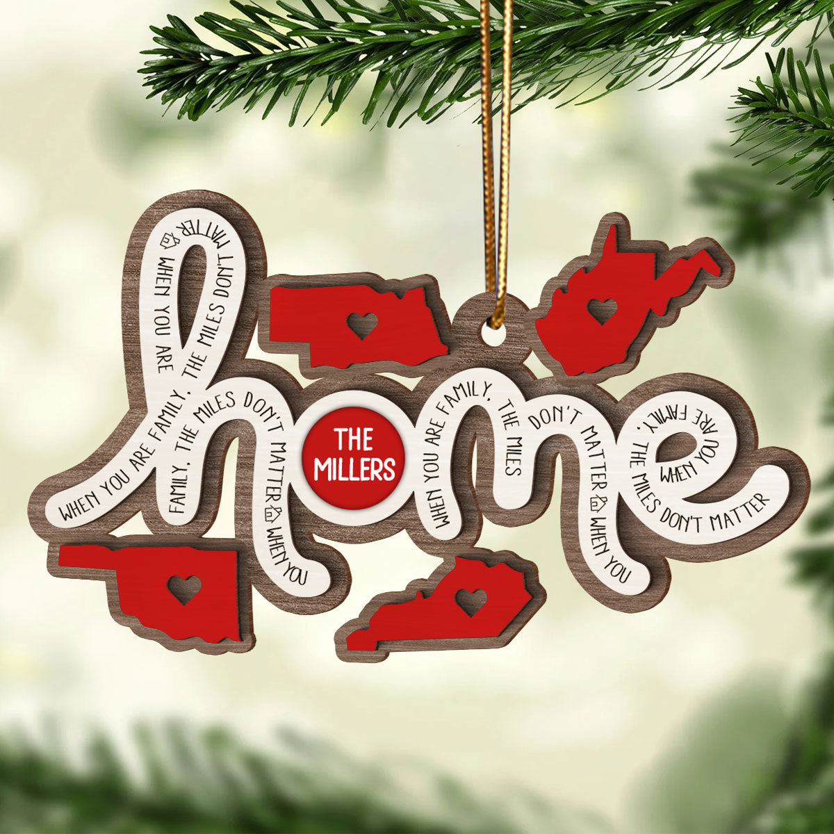 Togetherness Family Home Sweet Home Long Distance Relationship Personalized 2-Layer Wooden Ornament