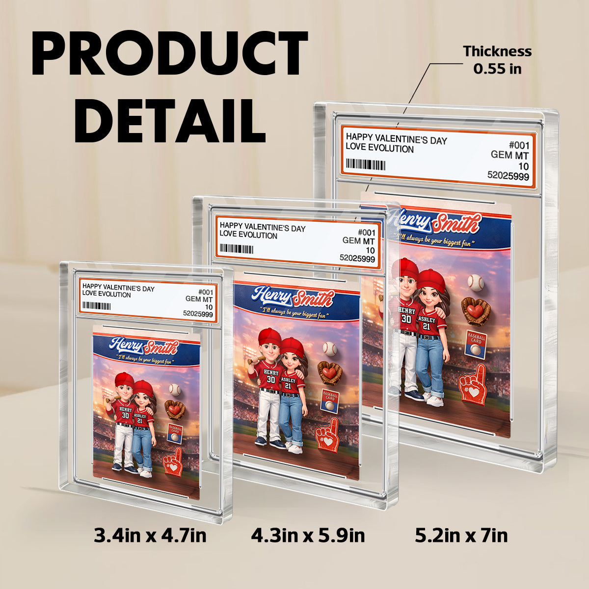 Happy Valentine's Day Baseball Couple Trading Card - Personalized Acrylic Block Plaque - Sentimental Gift for Him, for Her
