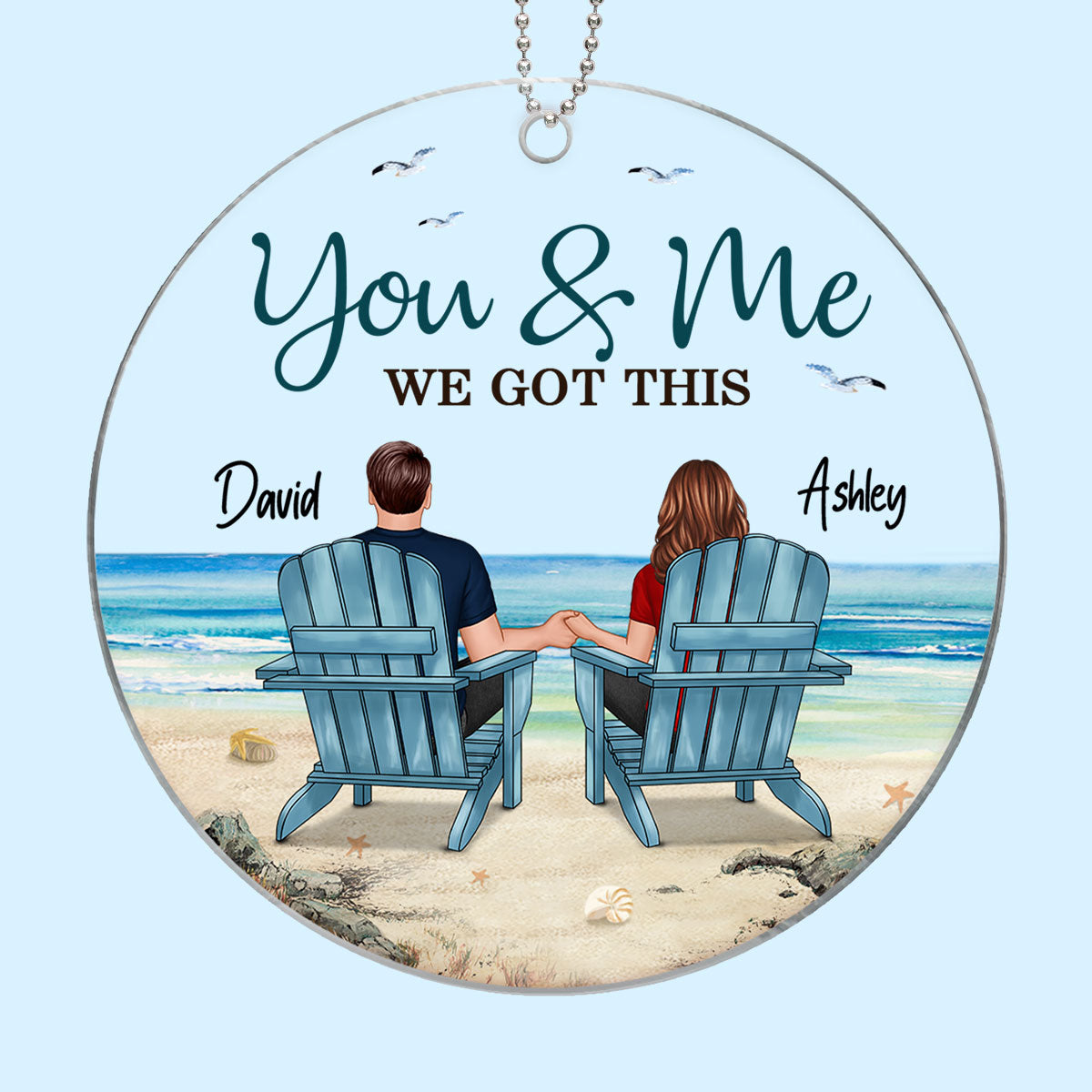 Back View Couple Sitting Beach Landscape Personalized Acrylic Ornament