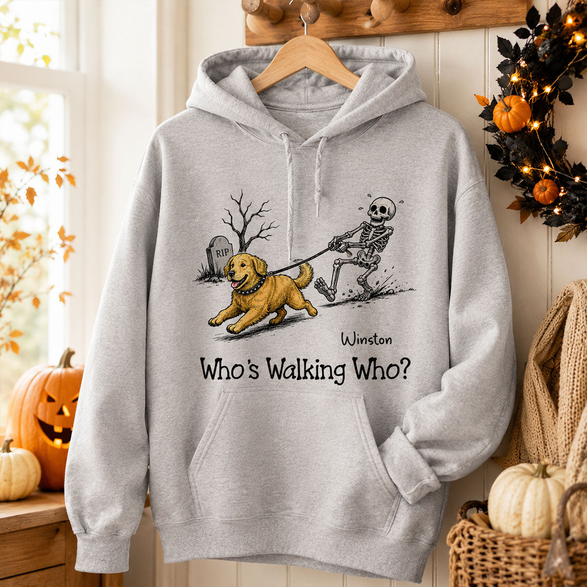 Funny Halloween Dog Who's Walking Who - Personalized Shirt - Upload Photo - Gift For Dog Lovers