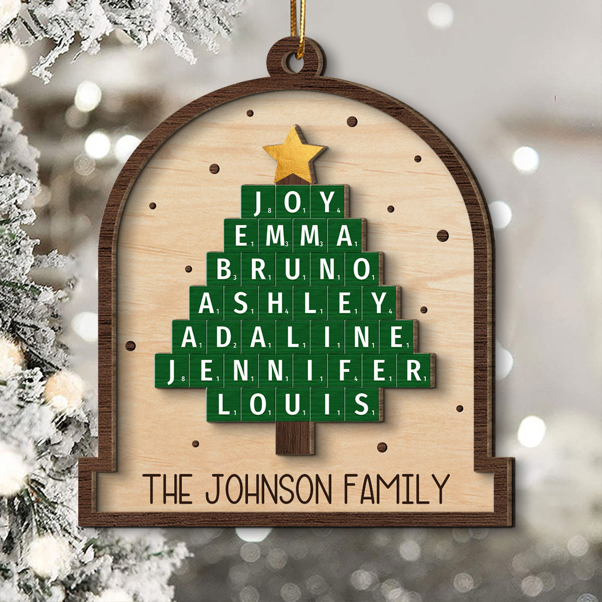 Family Christmas Tree Word Art Unique Christmas Decor Personalized 2-Layer Wooden Ornament