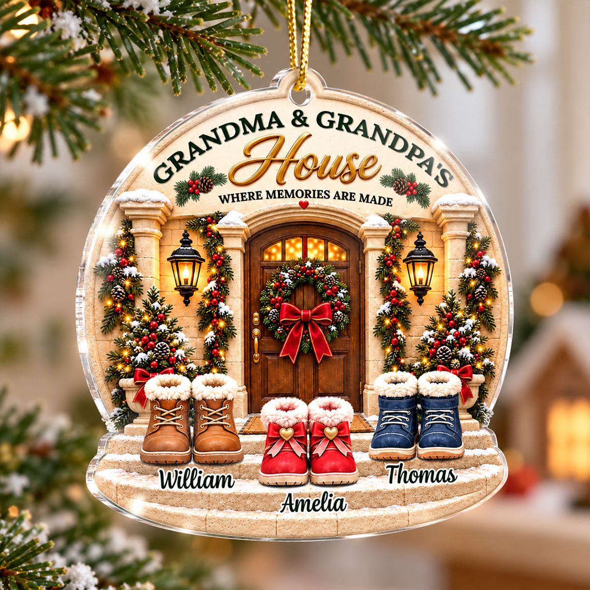 Grandma & Grandpa's House Grandkids Welcome - Personalized Acrylic Ornament - Christmas Gift for Grandparents