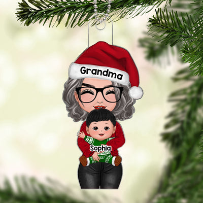 Mom Grandma Hugging Kid Front View Personalized Acrylic Ornament