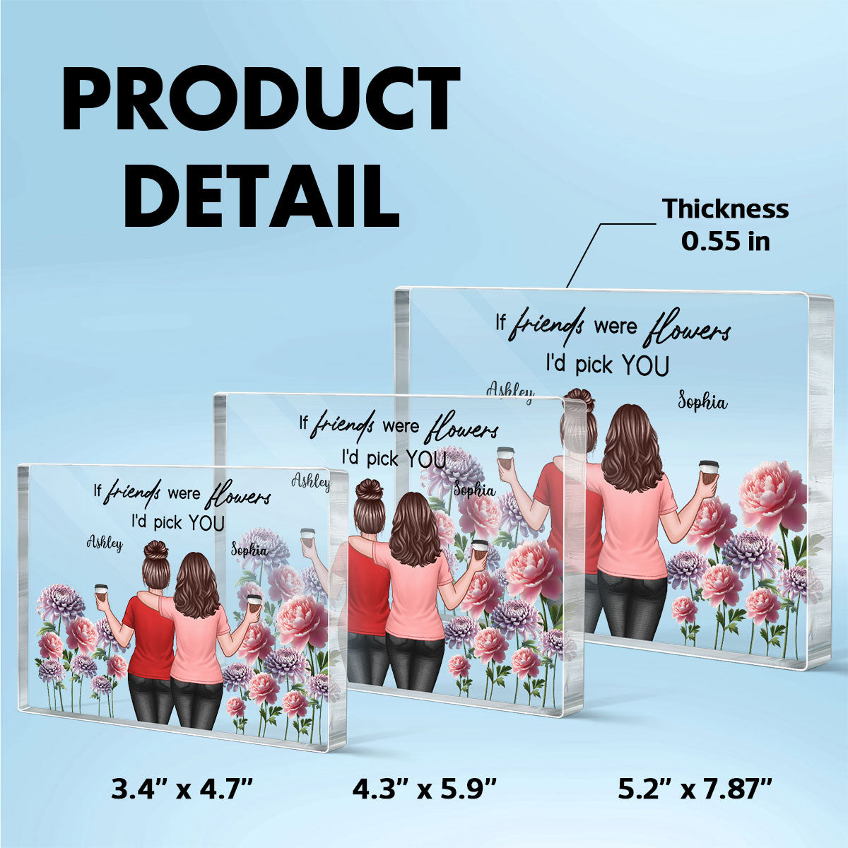 If Friends Were Flowers I'd Pick You Besties Back View Birth Flowers Personalized Acrylic Block Plaque