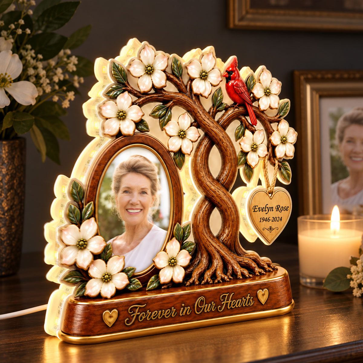 Custom Memorial Photo Family Tree - Personalized Light Box - Heartfelt Sympathy Christmas Keepsake, Gift for Loved Ones