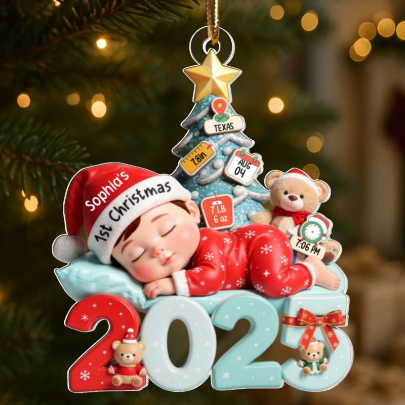 Cute Baby Sleeping 2025 - Personalized Acrylic Ornament - Custom New Born Boy Girl Ornament
