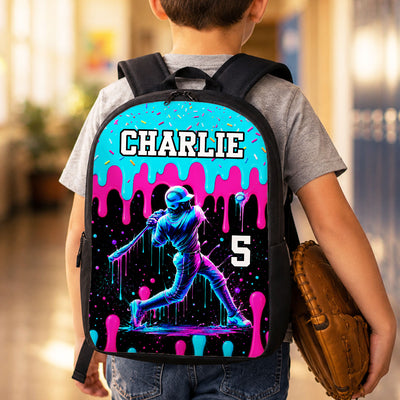 Baseball Drip Custom Name & Number - Personalized Backpack - Back To School Gift For Baseball Lovers, Baseball Players