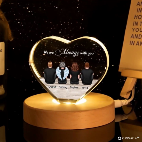Always With You Sky Family Members, Memorial Personalized Premium Crystal Heart LED, Sympathy Gift, Free Delivery Included