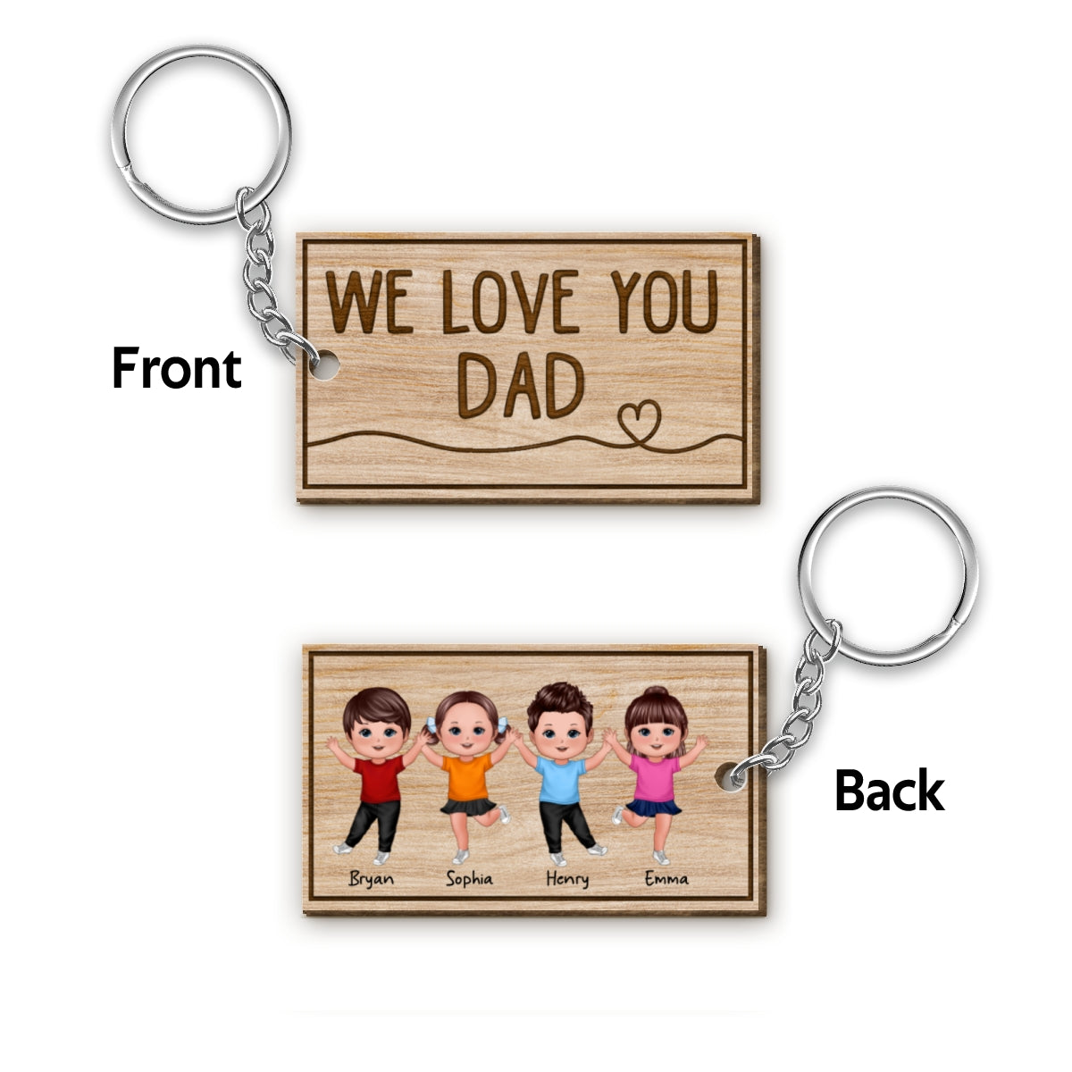 We Love You Dad Happy Doll Kids Father‘s Day Gift For Dads Personalized Wooden Keychain