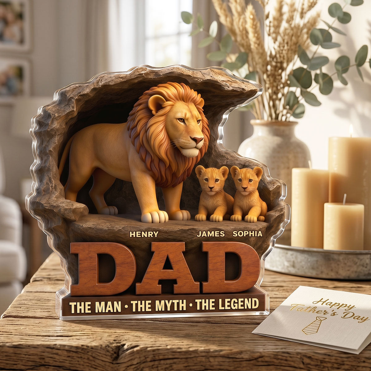 Lion Dad The Man The Myth The Legend - Personalized Acrylic Block Plaque - Cool Father's Day Gift For Dad