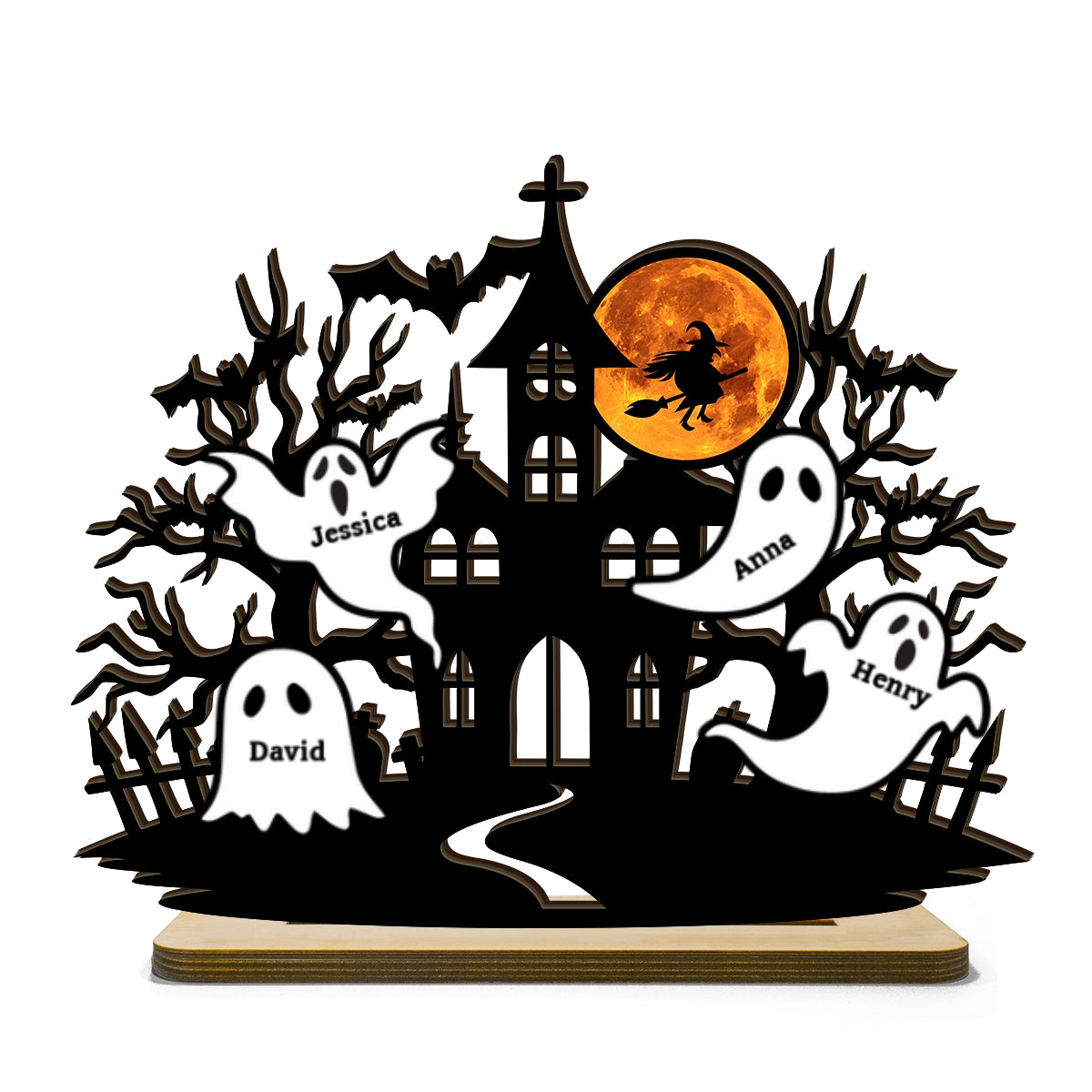 Halloween House Boo Family Personalized 2-Layer Standing Wooden Plaque
