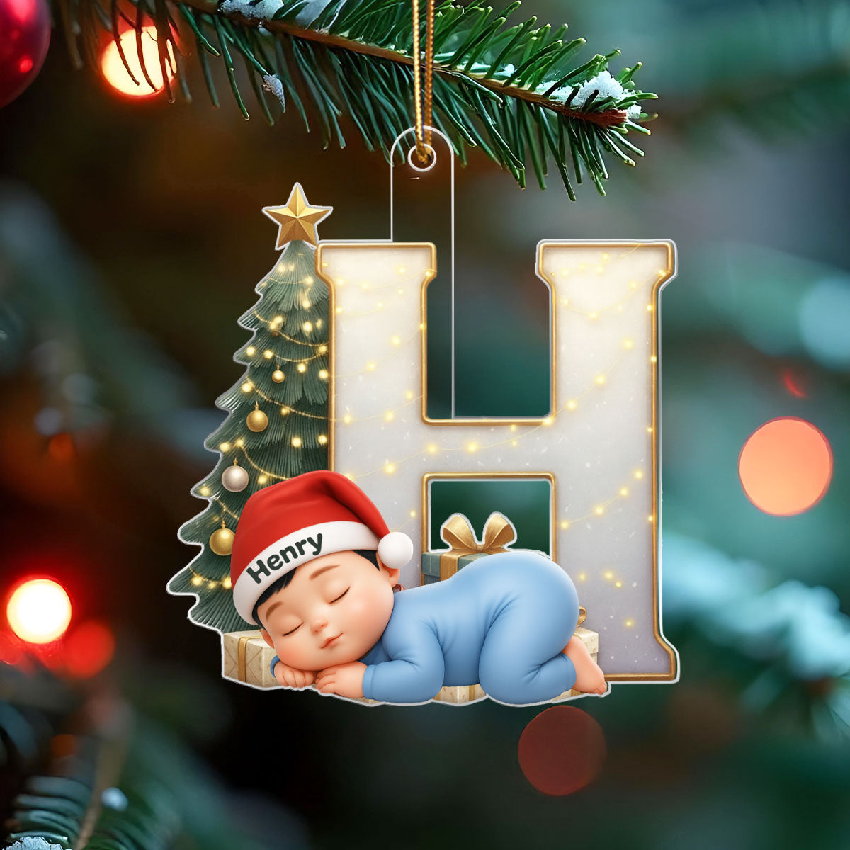 Baby Sleeping Initial Letter Monogram - Personalized Acrylic Ornament - Christmas Gift for Grandkids, Baby, Newborn