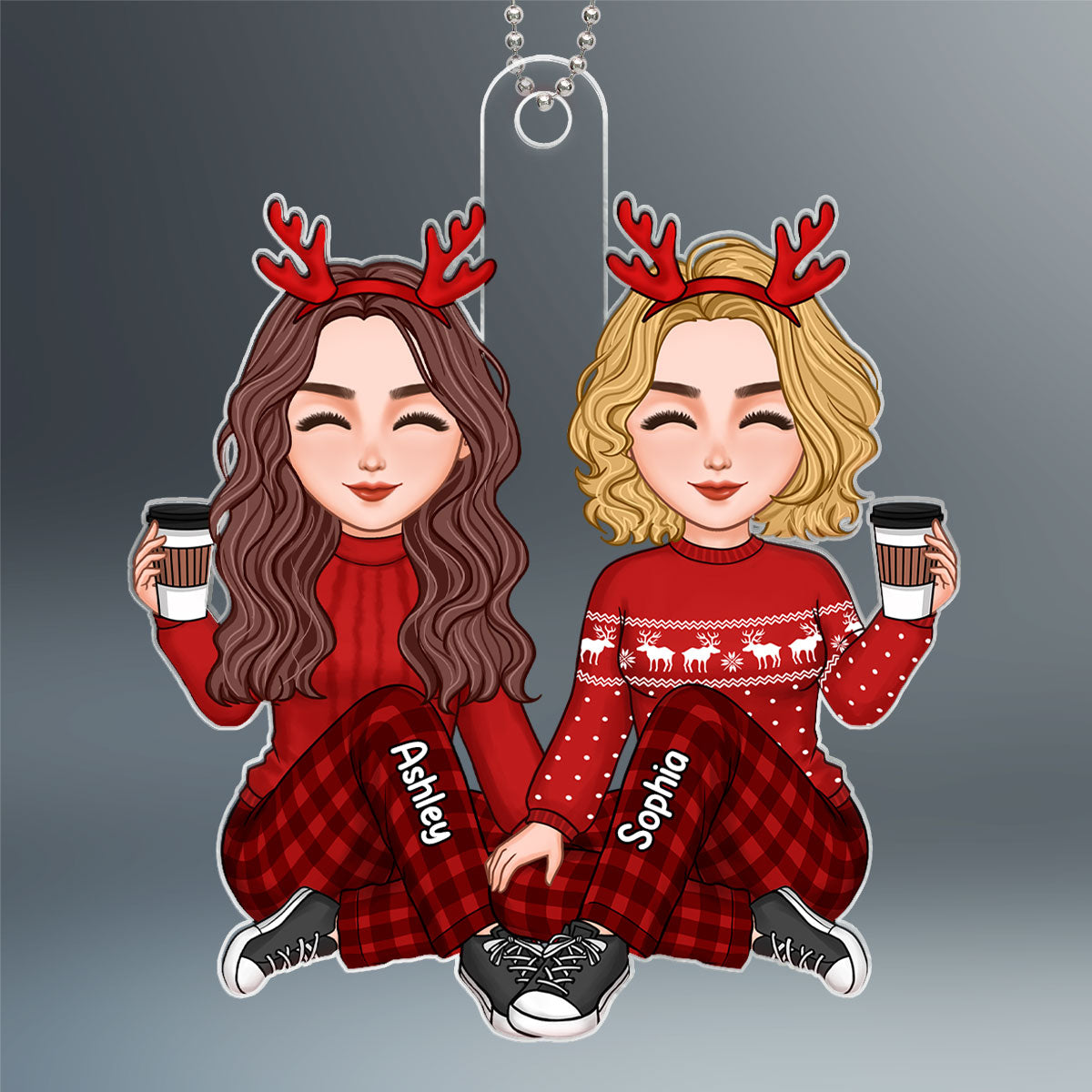Cute Besties Sisters Christmas Gift Personalized Acrylic Ornament