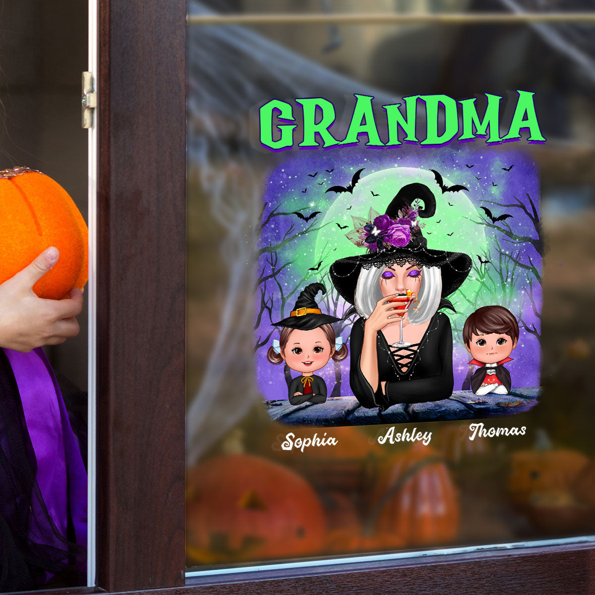 Green And Purple Halloween Grandma Witch Personalized Decal, Halloween Decor